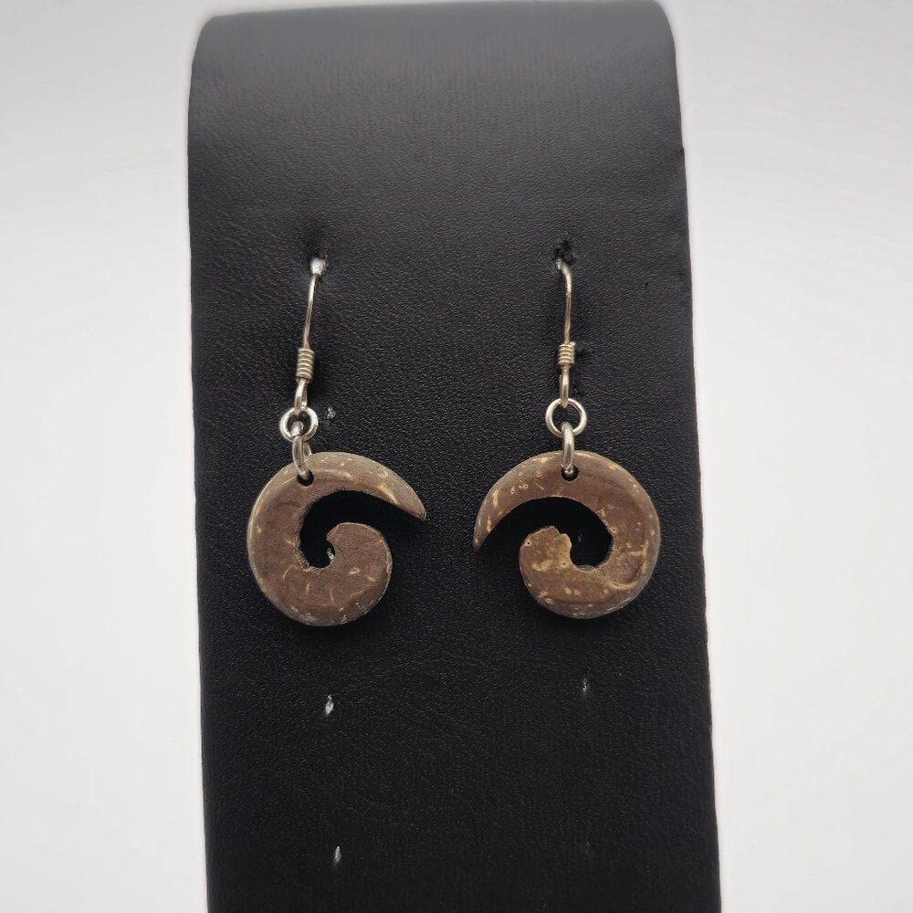 Sterling Silver Druid Style Wood Dangle Earrings A1951